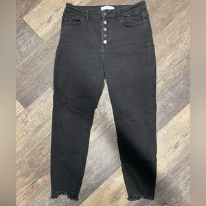 KanCan Black button fly jeans with light ankle distress